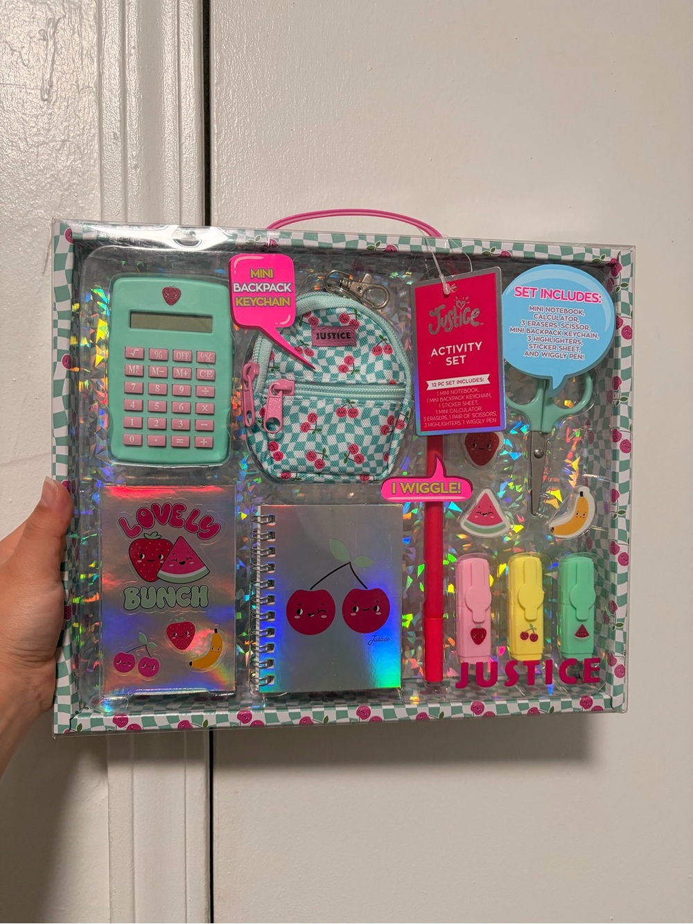 Justice Mint Green & Pink Girls' Activity Case with Mini Backpack Keychain